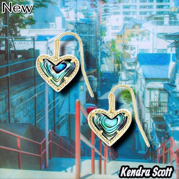 NEW Kendra Scott Ari Heart Drop Earrings – Abalone Shell & Gold - Picture 1 of 4